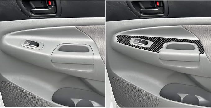 NVCNX Real Premium Carbon Fiber for Toyota 2nd Gen Tacoma Accessories 2005-2015 2006 2007 2008 2009 2010 2011 2012 2013 2014 Car Door Window Switch Cover Interior Trim Sticker Decal 6PCs - for 4-Door
