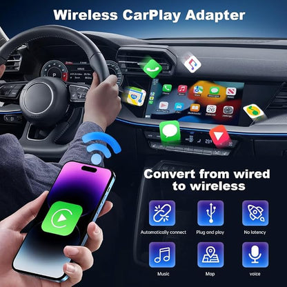 Wireless CarPlay Adapter for iPhone, CarPlay Dongle Converts Wired to Wireless Carplay, Plug & Play Mini Size CarPlay Adapter Compatible with iOS 10+, Bluetooth 2.4GHz and Wi-Fi 2.4+5.8GHz