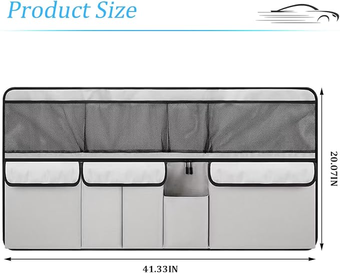HZEL Car Trunk Organizer, Collapsible Large Capacity Vehicle Backseat Hanging Storage Bag with 9 Pockets, Automotive Interior Backseat Organizer, Universal for SUV RV Truck (Grey)