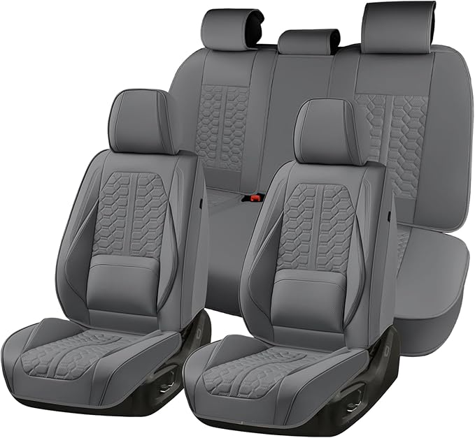 Huidasource Gray Car Seat Covers Full Set, Full Coverage Nappa Leather Seat Cover, Front and Back Seat Covers 5 Seats Universal Fit for Most Cars SUV Trucks, Car Seat Cushion Protector