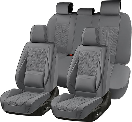 Huidasource Gray Car Seat Covers Full Set, Full Coverage Nappa Leather Seat Cover, Front and Back Seat Covers 5 Seats Universal Fit for Most Cars SUV Trucks, Car Seat Cushion Protector