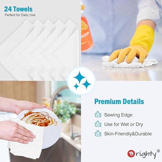 Orighty White Microfiber Cleaning Cloth, Microfiber Towels for Cars, Highly Absorbent Car Cleaning Supplies, Lint Free Cloths Clean Rags for Car Care, House, Kitchen, 12x11 inch, Pack of 24