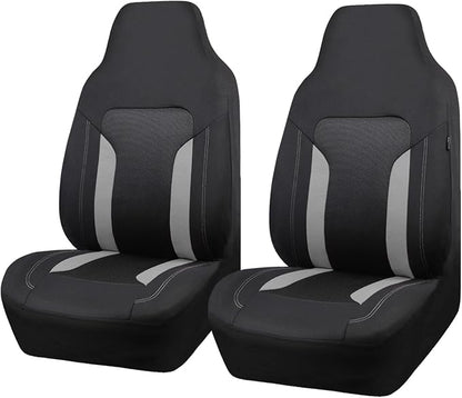 CAR PASS Bucket Gray Car Seat Cover Front Seats, 3D Air Mesh-100% Breathable Sporty Fabric High Back Airbag Compatible, Universal Fit Automotive SUV Truck Sedan Vans, Two Front 2 Piece Black Gray