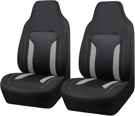 CAR PASS Bucket Gray Car Seat Cover Front Seats, 3D Air Mesh-100% Breathable Sporty Fabric High Back Airbag Compatible, Universal Fit Automotive SUV Truck Sedan Vans, Two Front 2 Piece Black Gray