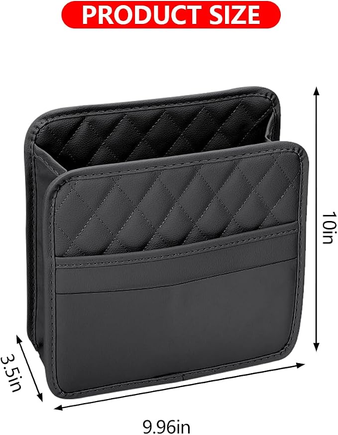 Mandark Car Seat Back Organizer, PU Leather Vehicle Backseat Hanging Storage Pocket, Multipurpose Auto Travel Essentials Accessories for Kids & Adults, Universal for Most Cars (Black)