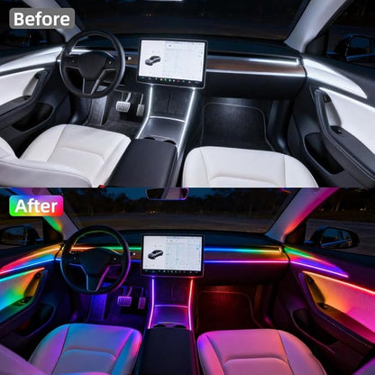 Acrylic Interior Car LED Lights with Remote and Wireless APP, Ambient Lighting Kits Fiber Optic Strip LEDs,16 Million Colors Music&DIY Function (8 in 1)