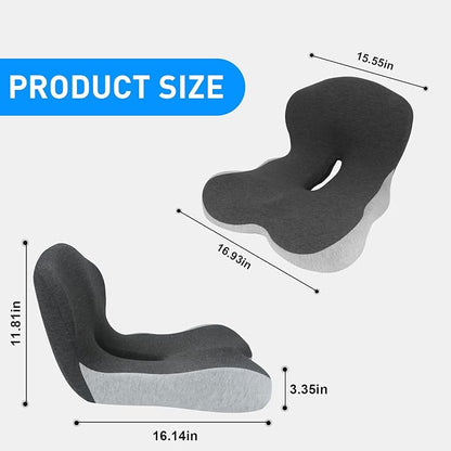 Denchy Car Seat Cushion with Lumbar Support for Long Sitting, Ergonomic Memory Foam Driving Seat Cushions for Semi Truck Bus Driver Trucker, Non Slip Office Chair Cushion (Dark Light Gray)
