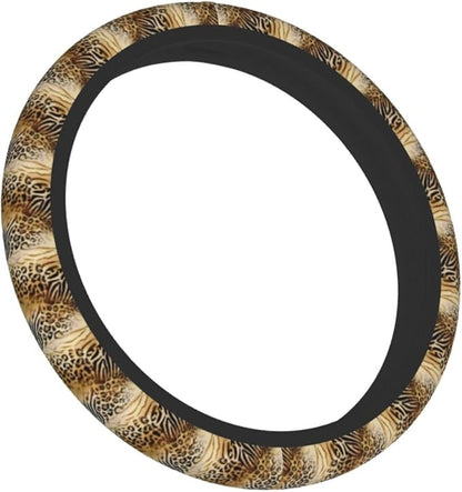 Leopard Zebra Print Steering Wheel Covers Non Slip Neoprene Universal 15 Inch Steering Wheel Protector Car Cover for Men Women