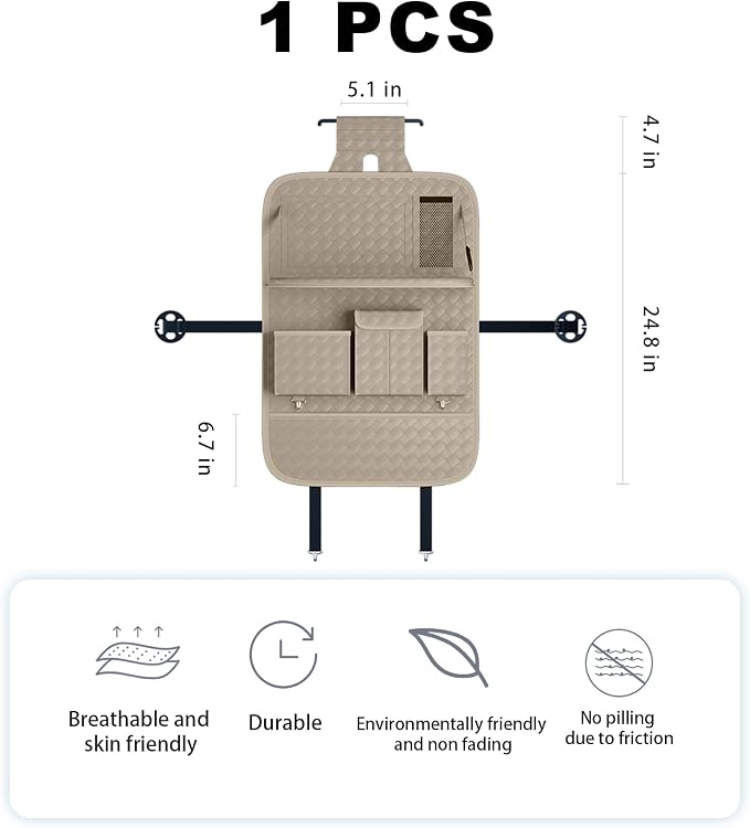 XDV Car Seat Organizers,Multi-functional Back Seat Protectors, Storage Pouches, and Tray Holders (for Cars, Kids, Seat Back and Rear Seats) (Woven Beige, 1 Pcs)