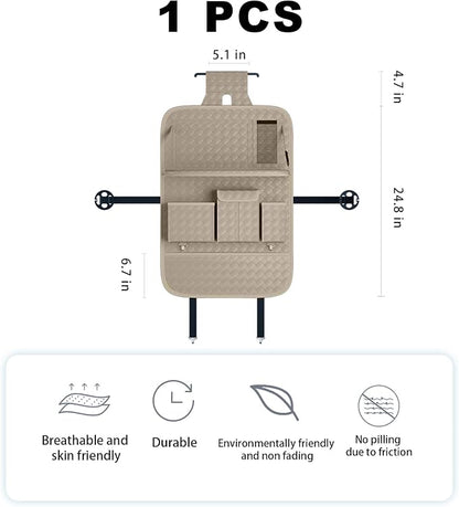 XDV Car Seat Organizers,Multi-functional Back Seat Protectors, Storage Pouches, and Tray Holders (for Cars, Kids, Seat Back and Rear Seats) (Woven Beige, 1 Pcs)