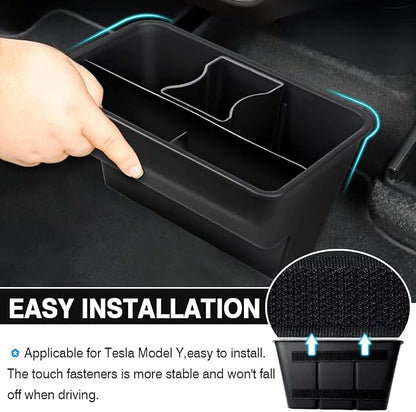 Karltys Rear Center Console Organizer for Tesla Model Y 2020-2024 2025 Accessories 2nd Row Back Seat Storage Box Under Seat Rear Middle Air Outlet Trash Can Container Bin ABS Black(Not for Juniper)
