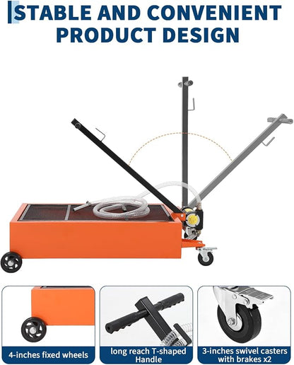 Garvee 20 Gallon Oil Drain Pan, 110V Waste Oil Drain Pan for Oil Change, Steel, 8-8.2 ft Hose& Folding Handle&Rolling Cart, Heavy Duty for Trucks,Orange
