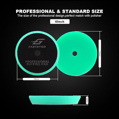 6" Foam Buffing Pads 6-Pack – Premium Polishing Pads for Heavy Cutting, Paint Correction, Scratch Removal, & Gloss – Rotary/DA Compatible