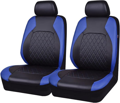 Universal Deluxe Pu Luxury Vinyl Faux Leather Car Seat Covers Two Front 6 Pieces Airbag Compatible Fit for Cars SUV Vehicles (Black and Blue)