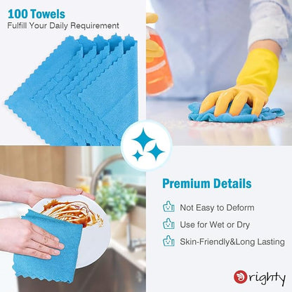 Orighty Microfiber Cleaning Cloth, 100 Pack Microfiber Towels for Cars, Multi-Purpose Shop Towels Cleaning Rags Bulk for Car, Home, Kitchen, 11.5’’ x 11.5’’, Blue