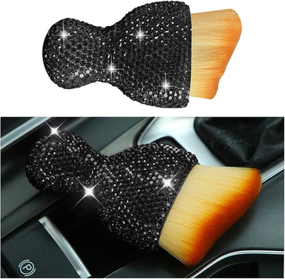 Bling Car Interior Dust Brush, Crystal Rhinestone Soft Auto Detailing Cleaning Brush, Sparkling Diamond Vehicle Dashboard Air Vent Cleaner for Women Girls, Universal for Vehicles (Black)