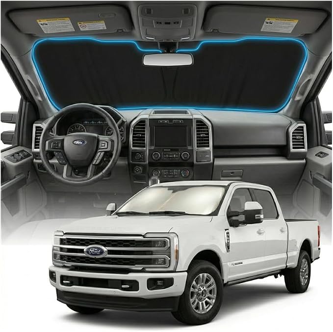 for Ford F250 F350 Sun Shade Windshield Cover - Custom Fit F250 F350 Accessories 2017-2024 2025 Sunshade Foldable UV Protection & Heat Shield Sun Visor Accessories