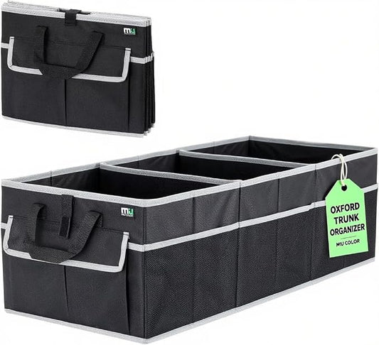 MIU COLOR Trunk Organizer for Car, SUV Trunk Organizer, 12 Pockets, Non-Slip Bottom, Sturdy Oxford Car Organizer for Sedans, Van, Jeep, Grocery, Large 3 Compartments, Black Gray, 32"×13"×10.6"