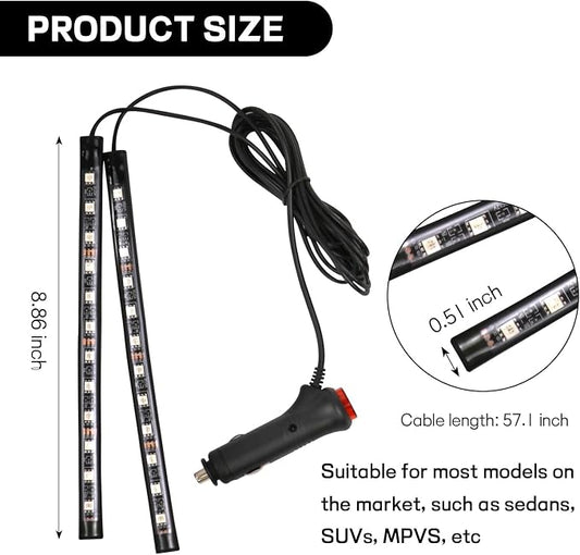 Car LED Strip Light, 12V 24 LED Interior Atmosphere Lights Under Dash Ambient Night Light, Auto Interior Decorative Lamp with Cigarette Adapter Plug, Car Accessories (White, Cigarette Lighter)