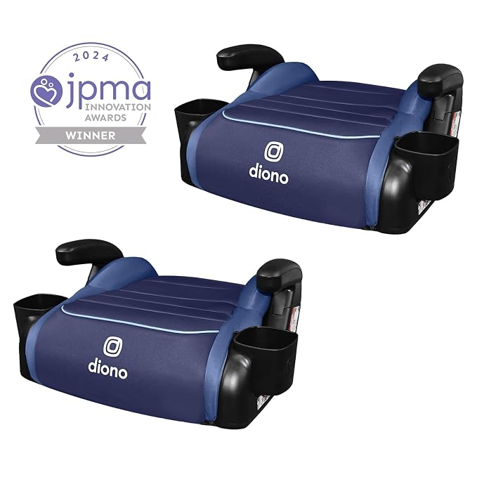 Diono Connect3 R Backless Booster Pack of 2, Slim Fit 3-Across in Many Mid-Sized Sedans and SUVs, for Children from 40-120 lbs., Lightweight with Cupholder, Blue Surge