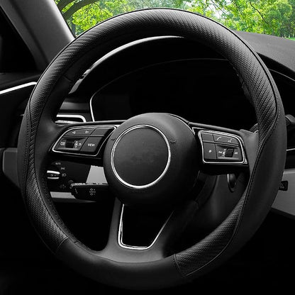 YHONGJT Soft Microfiber Leather Anti-Slip Car Steering Wheel Cover, Universal Fit 15 Inch for Women Girls, Fit Vehicles, Sedans, SUVS, Vans, Trucks - Black