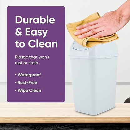 Superio Mini 1.25 Gallon and Small 2.5 Gallon Plastic Trash Cans with Swing Top Lid, Grey Waste Bin for Countertop, Desk, Vanity, Bathroom, 2 Pack (White)