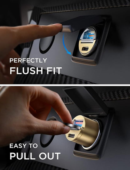 AINOPE 60W USB C Car Charger Fast Charging for iPhone 17 Pro Max Plus,[Smallest Metal] Car Charger USB C PD30+QC30W 3.0 Dual Port Cigarette Lighter Charger for iPhone 16 15 Samsung, Gold Kits