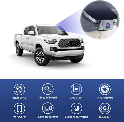 Fitcamx 4K Dash Cam Compatible with Toyota Tacoma 2018 2019 2020 2021 2022 2023 Limited SR5 SR TRD Sport Off-Road Pro, OEM Factory Look, 2160P Video WiFi, G-Sensor Loop Recording, Plug&Play, 64GB Card