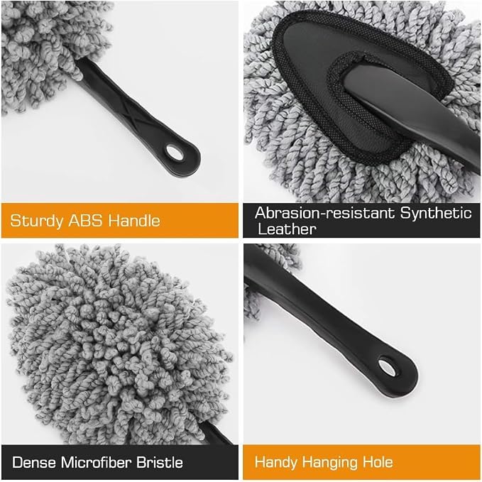 Car Duster, 2 Pack Super Soft Microfiber Dash Duster Detail Brush Set Interior Exterior Cleaning Dusting and Washing Tool for Cars, Trucks, SUVs & RV - Gray