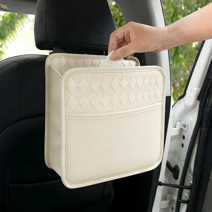 Mandark Car Seat Back Organizer, PU Leather Vehicle Backseat Hanging Storage Pocket, Multipurpose Auto Travel Essentials Accessories for Kids & Adults, Universal for Most Cars (Style 3-White)