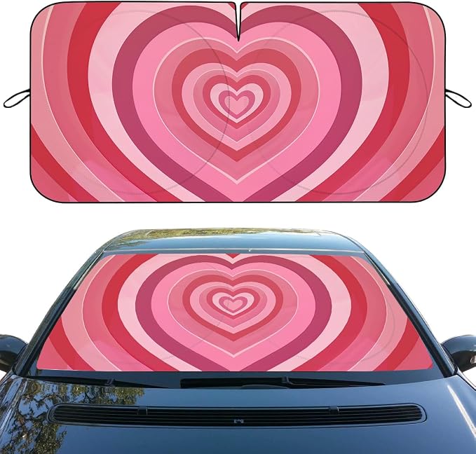 Heart Car Windshield Sunshades Pink, 59*31.5 Inches, UV Rays Sun Visor Protector for Car, SUV, Truck