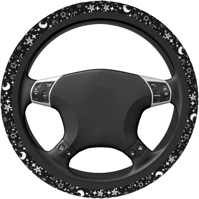 Black and White Star Moon Steering Wheel Covers Non Slip Neoprene Steering Wheel Protector Cover Universal 15 Inch for Men Women Car Truck