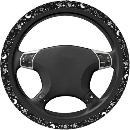 Black and White Star Moon Steering Wheel Covers Non Slip Neoprene Steering Wheel Protector Cover Universal 15 Inch for Men Women Car Truck
