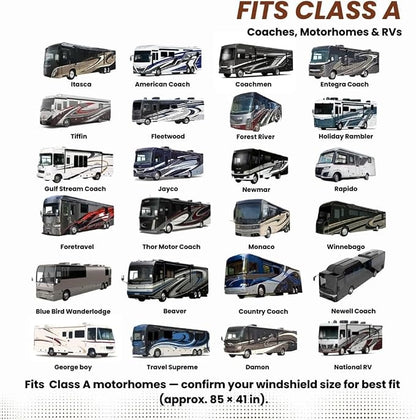 Windshield Sun Shade | fits RV Class-A | Certified 99.87% UVB & 99.02% UVA Protection Sun Shade. Award Winning Sunshade for Car Windshield with Patented Technology. Car Window Shades by Kinder Fluff