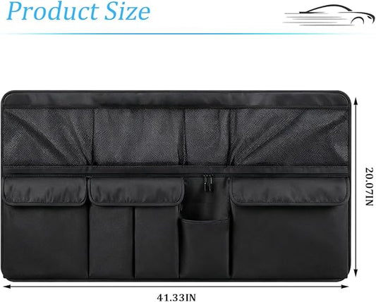 HZEL Car Trunk Organizer, Collapsible Large Capacity Vehicle Backseat Hanging Storage Bag with 9 Pockets, Automotive Interior Backseat Organizer, Universal for SUV RV Truck (Black)