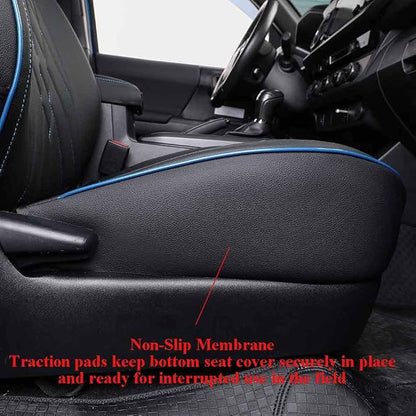 EKR Tacoma Seat Covers Custom Fit for Toyota Tacoma 2016 2017 2018 2019 2020 2021 2022 2023 Double Cab/Crew Cab -Truck Seat Covers for Car Full Set,Faux Leather (Black with Blue Trim)