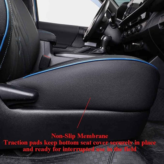EKR Tacoma Seat Covers Custom Fit for Toyota Tacoma 2016 2017 2018 2019 2020 2021 2022 2023 Double Cab/Crew Cab -Truck Seat Covers for Car Full Set,Faux Leather (Black with Blue Trim)