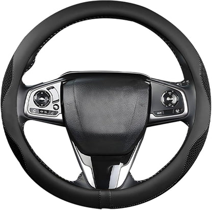 Car Steering Wheel Cover, Microfiber Breathable Ice Silk Leather Steering Wheel Cover Soft Anti-Slip Safety, 15inch Four Season Universal Fits for Most Truck,SUV,Cars (Black Ice Silk)