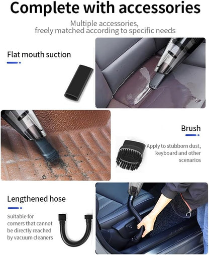 Car Vacuum Portable Cordless12000PA Strong Suction, Lightweight & Rechargeable Includes Multi-Nozzle Attachments for Car, Home, Office, and Pet Hair Compact (Black, Rechargeable)