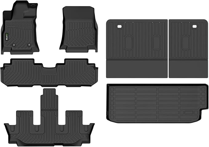 Floor Mats & Cargo Liner for Subaru Ascent 2019-2025 2026 7/8 Passenger with Backrest Mat, All Weather Automotive Floor Liners Custom Fit Full Set Accessories-Black