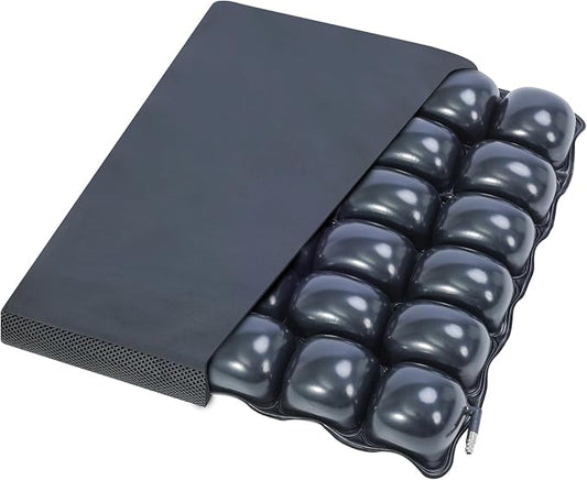 Inflatable Pressure Relief Air Cell Cushion for Wheelchair & Mobility Scooter, Breathable Cooling Seat Cushion for Pain & Sores Relief, Long Sitting, Airplane & Office Use (20" x 18")