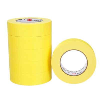 3M Automotive Refinish Masking Tape 388N, 06654, 36 mm x 55 m, Yellow, Crepe Backing, Moisture Resistant, Multi-Purpose