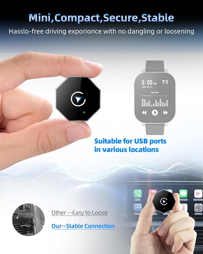 Wireless CarPlay Adapter for iPhone,Mini USB Design,2026 Upgrade with Built-in Wired for Apple CarPlay Plug and Play Fast Stable Connection Car Play for iPhone & Android (ZS01)