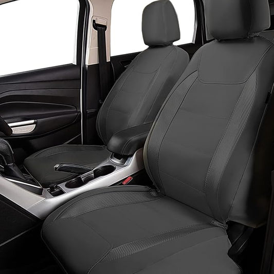 Flying Banner car seat Covers Protects Water Proof Faux Leather Carbon Fiber Fronts Gray Gray