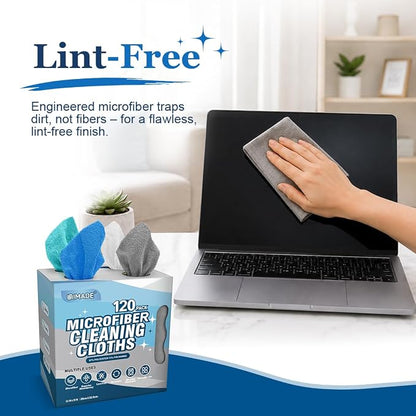 UNIMADE Microfiber Cleaning Cloth, 120 Pack Reusable Paper Towels Microfiber Towels for Cars Lint Free Shop Rags with for Home Kitchen Automotive, 11"x 9", White & Grey & Light Blue & Blue
