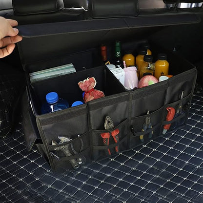 Tianle Car Trunk Organizer - Collapsible Trunk Organizer with Foldable Cover Aluminium Alloy Handle Reflective Strip for Auto, SUV, Truck, Minivan (S Black)