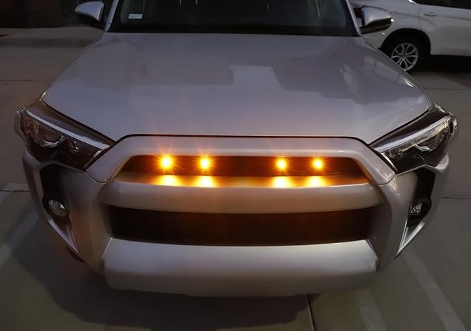 iJDMTOY 4pc Set 3W High Power LED Grille Mesh Mount Lighting Kit Compatible with Toyota FJ Cruiser 4Runner Tacoma etc., 2500K Amber Projector Lens Spot Beam LED Lights
