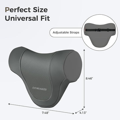 Coverado Car Headrest Pillow, Ergonomic Memory Foam Car Neck Pillow for Driving Seat with Adjustable Strap, Soft PU Leather Breathable Removable Cover Neck Support for Neck Pain Relief