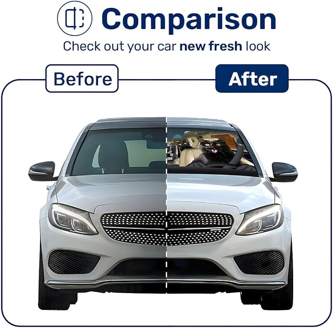 GENANY Black Cat Windshield Cover for Car SUV Truck (55x30 Inches), Foldable Heat Shield, Shades for Front Windows, Protector Blocks UV, Car Decor