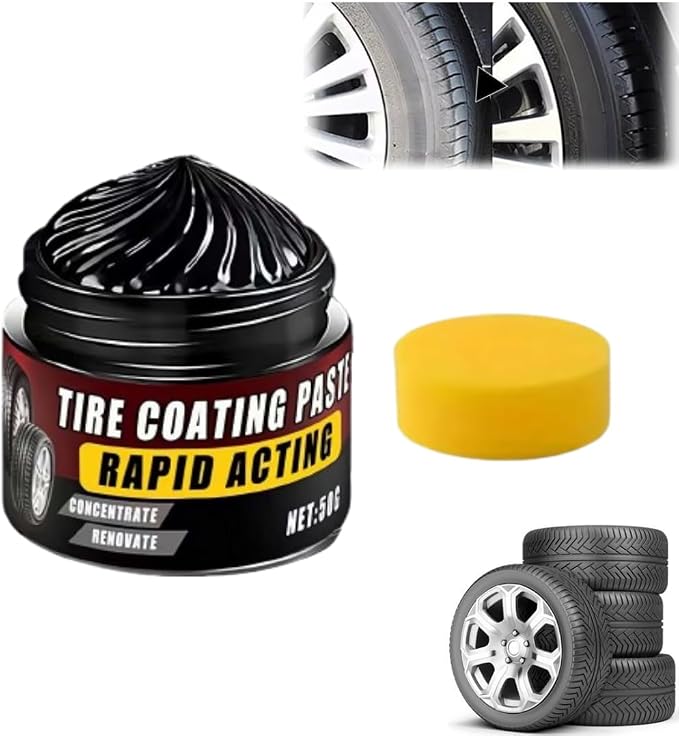 Tire Coating Paste,Premium Tire Coating & Trim Restorer,Powerful Wheel Cleaning Refurbish Wax,Long-Lasting UV Protection,Bring Back the Deep Black Shine to Rubber and Plastic